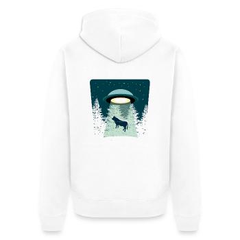 Beware Ufo - Unisex Premium Bio Zip Hoodie - Weiß - Hinten - Thijin (182cm)