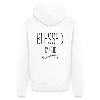 blessed by god - Unisex Premium Bio Zip Hoodie - Weiß - Hinten - Thijin (182cm)