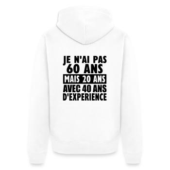 60 ans - Veste à capuche bio Premium Unisexe - blanc - Dos - Thijin (182cm)