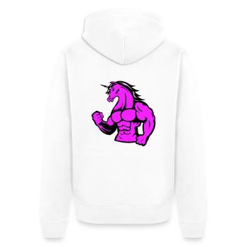strong unicorn - Unisex Premium Bio Zip Hoodie - Weiß - Hinten - Thijin (182cm)