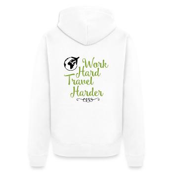 work hard travel harder - Unisex Premium Bio Zip Hoodie - Weiß - Hinten - Thijin (182cm)