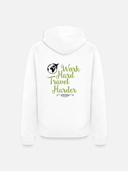 Work hard travel harder - Unisex Premium Organic Zip Hoodie - white