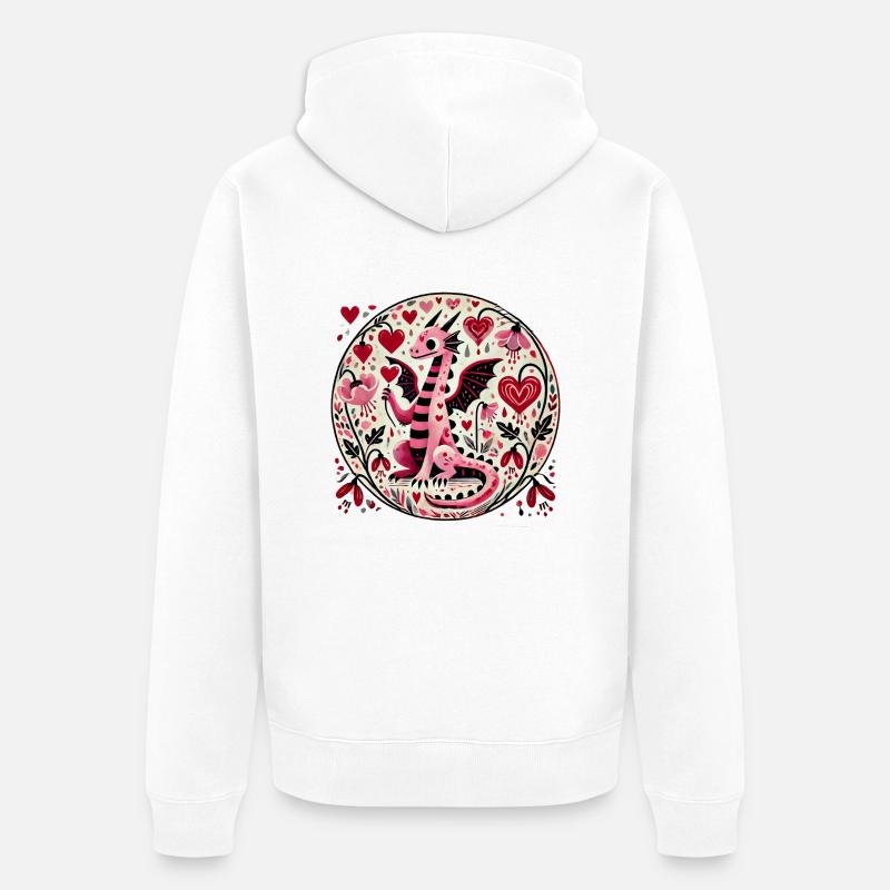 Dragon rose de la Saint-Valentin - Veste à capuche bio Premium Unisexe - blanc