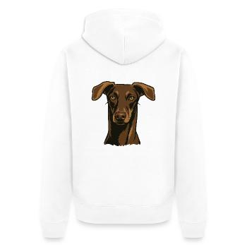 Stolzer Windhund – Edler Blick - Unisex Premium Bio Zip Hoodie - Weiß - Hinten - Thijin (182cm)