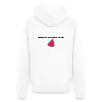 Sommer ist nur einmal im Jahr - Unisex Premium Bio Zip Hoodie - Weiß - Hinten - Thijin (182cm)