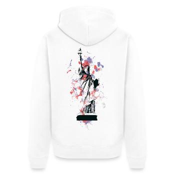 Freiheitsstatue im Farbenspritzer - Unisex Premium Bio Zip Hoodie - Weiß - Hinten - Thijin (182cm)