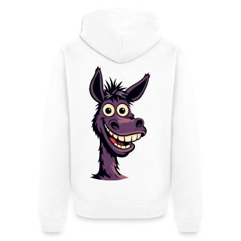 Lustiger Cartoon-Esel mit verrücktem Lächeln - Unisex Premium Bio Zip Hoodie - Weiß - Hinten - Thijin (182cm)
