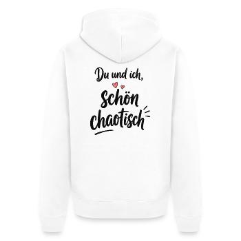 Du und ich – schön chaotisch mit Herz - Unisex Premium Bio Zip Hoodie - Weiß - Hinten - Thijin (182cm)