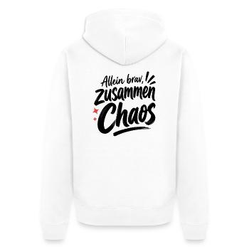 Fist Bump für Freundschaft, Liebe & Zusammenhalt - Unisex Premium Bio Zip Hoodie - Weiß - Hinten - Thijin (182cm)