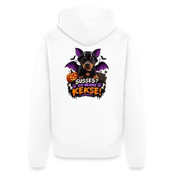 Kleiner Vampirhund will Kekse  - Unisex Premium Bio Zip Hoodie - Weiß - Hinten - Thijin (182cm)