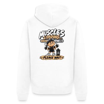 Muskeln laden sich – lustiges Fitnessstudio - Unisex Premium Bio Zip Hoodie - Weiß - Hinten - Thijin (182cm)