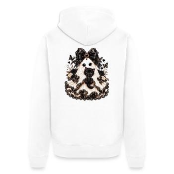 Glamouröse Braut mit schwarzem Kater - Unisex Premium Bio Zip Hoodie - Weiß - Hinten - Thijin (182cm)