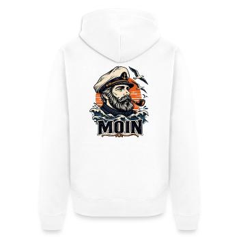 Moin Seemann – Maritimes Küsten Design - Unisex Premium Bio Zip Hoodie - Weiß - Hinten - Thijin (182cm)