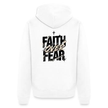 Faith Over Fear – Christliches Minimalist Design - Unisex Premium Bio Zip Hoodie - Weiß - Hinten - Thijin (182cm)
