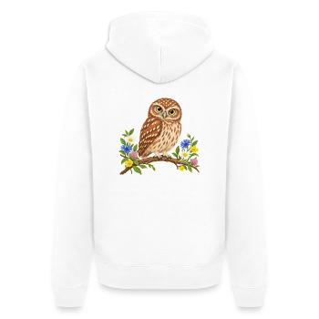 Niedliche Eule auf blühendem Ast - Unisex Premium Bio Zip Hoodie - Weiß - Hinten - Thijin (182cm)