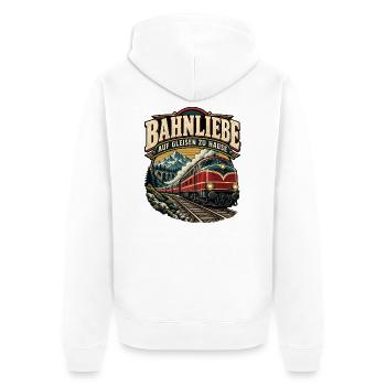 Bahnliebe – Auf Gleisen zu Hause Retro Zug - Unisex Premium Bio Zip Hoodie - Weiß - Hinten - Thijin (182cm)