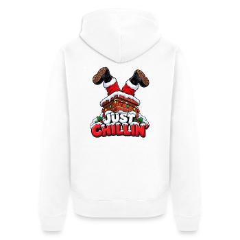Just Chillin’ – Weihnachtsmann steckt im Kamin - Unisex Premium Bio Zip Hoodie - Weiß - Hinten - Thijin (182cm)