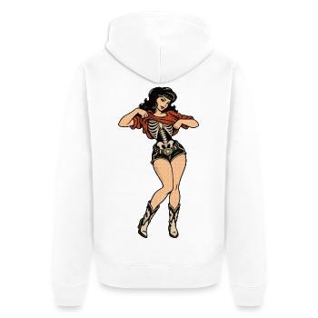 BIS AUF DIE KNOCHEN ABSTREIFEN - Unisex Premium Bio Zip Hoodie - Weiß - Hinten - Thijin (182cm)