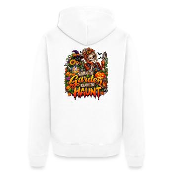 Geboren zum Gärtnern, bereit zu spuken - Unisex Premium Bio Zip Hoodie - Weiß - Hinten - Thijin (182cm)