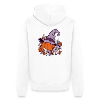 Herbstlicher Kürbis mit Hexenhut - Unisex Premium Bio Zip Hoodie - Weiß - Hinten - Thijin (182cm)