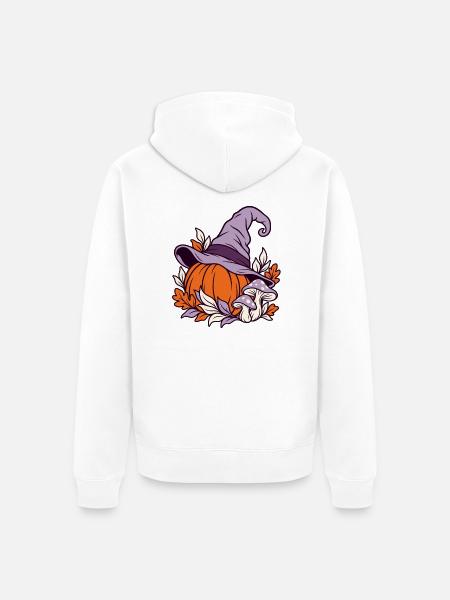 Herbstlicher Kürbis mit Hexenhut - Unisex Premium Bio Zip Hoodie - Weiß