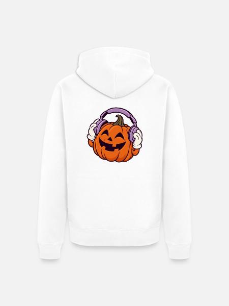 Kopfhörer-Kürbis Halloween-Design - Unisex Premium Bio Zip Hoodie - Weiß