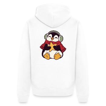 Winterpinguin mit Stern und Kopfhörern - Unisex Premium Bio Zip Hoodie - Weiß - Hinten - Thijin (182cm)