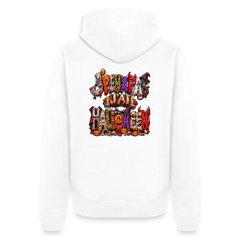 Ich kann nicht, ich habe Halloween – Monsterbriefe - Unisex Premium Bio Zip Hoodie - Weiß - Hinten - Thijin (182cm)
