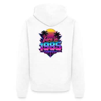 Geboren 1985 Neon Retro Optik - Unisex Premium Bio Zip Hoodie - Weiß - Hinten - Thijin (182cm)