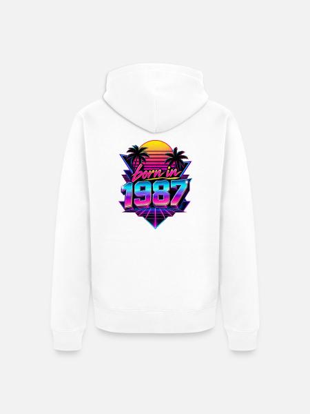 Geboren 1987 Neon Retro Optik - Unisex Premium Bio Zip Hoodie - Weiß