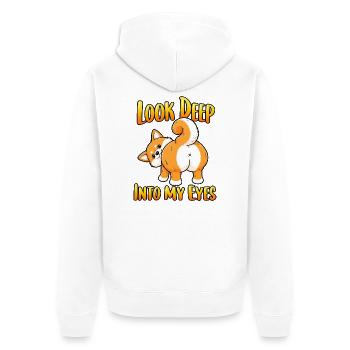 Schau Tief In Meine Augen - Unisex Premium Bio Zip Hoodie - Weiß - Hinten - Thijin (182cm)