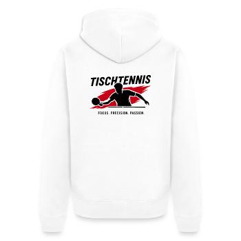 Tischtennis Fokus - Unisex Premium Bio Zip Hoodie - Weiß - Hinten - Thijin (182cm)