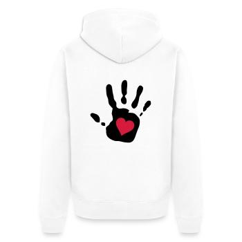 Handabdruck rotes Herz - Unisex Premium Bio Zip Hoodie - Weiß - Hinten - Thijin (182cm)