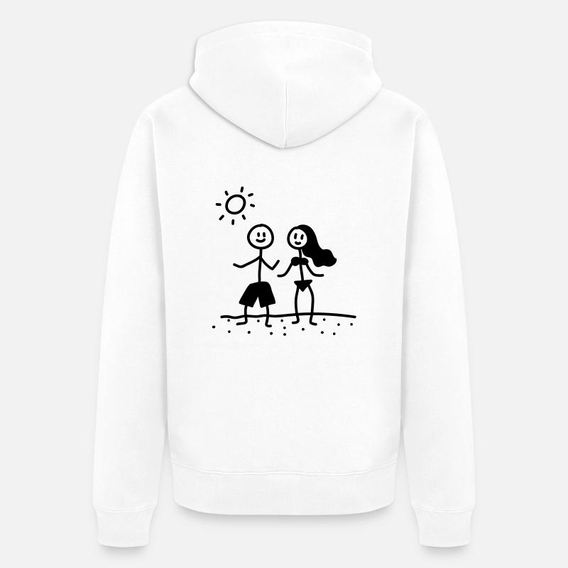Couple sur la plage - ligne - Veste à capuche bio Premium Unisexe - blanc