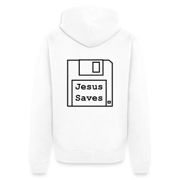 Jesus Saves - Floppy Disk - Unisex Premium Organic Zip Hoodie - white - Back - Thijin (182cm)