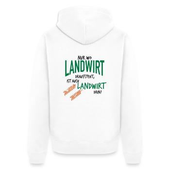 Nur wo Landwirt draufsteht ist auch Landwirt drin - Unisex Premium Bio Zip Hoodie - Weiß - Hinten - Thijin (182cm)