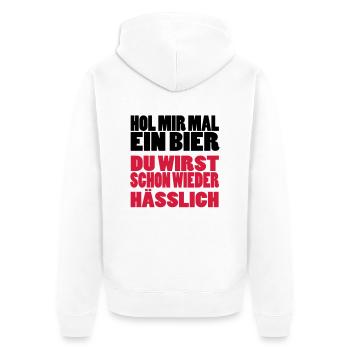 bier - Unisex Premium Bio Zip Hoodie - Weiß - Hinten - Thijin (182cm)