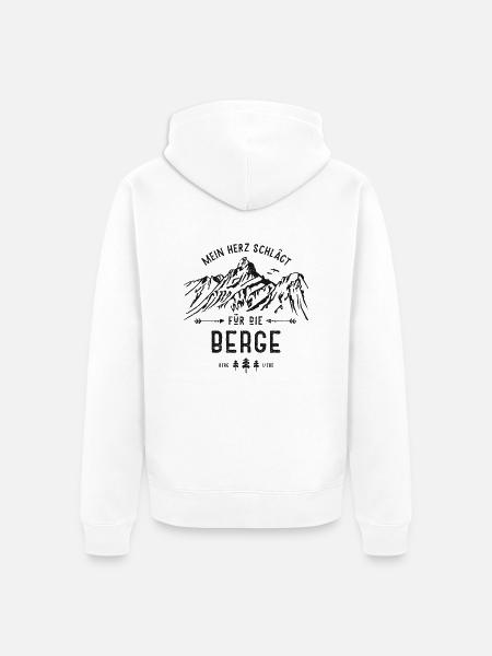Herz schlägt für Berge - Unisex Premium Bio Zip Hoodie - Weiß