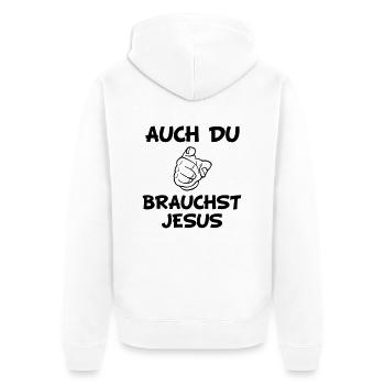 auch_du_jesus - Unisex Premium Bio Zip Hoodie - Weiß - Hinten - Thijin (182cm)