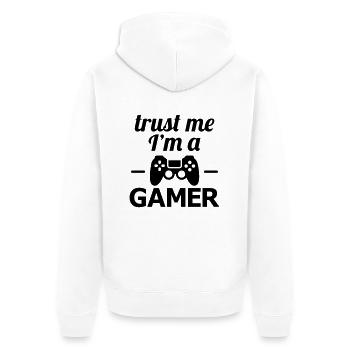 gamer - Unisex Premium Bio Zip Hoodie - Weiß - Hinten - Thijin (182cm)