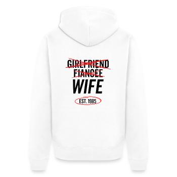 Freundin Verlobte Ehefrau Est 1985 - Unisex Premium Bio Zip Hoodie - Weiß - Hinten - Thijin (182cm)