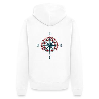 Lass dein Herz dein Kompass sein. - Unisex Premium Bio Zip Hoodie - Weiß - Hinten - Thijin (182cm)