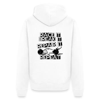 race it break it repair it repeat - Unisex Premium Bio Zip Hoodie - Weiß - Hinten - Thijin (182cm)