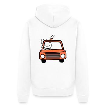 Hase Auto fahren Autofahrer Führerschein bestanden - Unisex Premium Bio Zip Hoodie - Weiß - Hinten - Thijin (182cm)