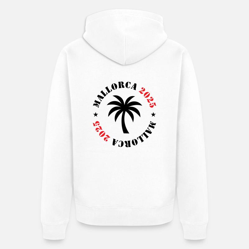 Majorque 2025 Palmier - Veste à capuche bio Premium Unisexe - blanc