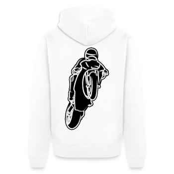 Wheelie extreme avec moto à la course - W/S - Veste à capuche bio Premium Unisexe - blanc - Dos - Thijin (182cm)