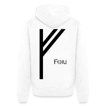 Rune Fehu avec Nom Noir – Viking Futhark - Veste à capuche bio Premium Unisexe - blanc - Dos - Thijin (182cm)