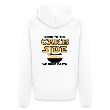 carbs.ai - Unisex Premium Organic Zip Hoodie - white - Back - Thijin (182cm)
