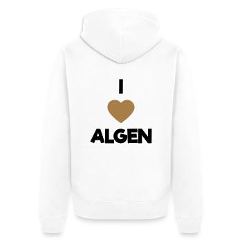 i love algen - Unisex Premium Bio Zip Hoodie - Weiß - Hinten - Thijin (182cm)