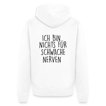 ich bin nichts für schwache nerven - Unisex Premium Bio Zip Hoodie - Weiß - Hinten - Thijin (182cm)
